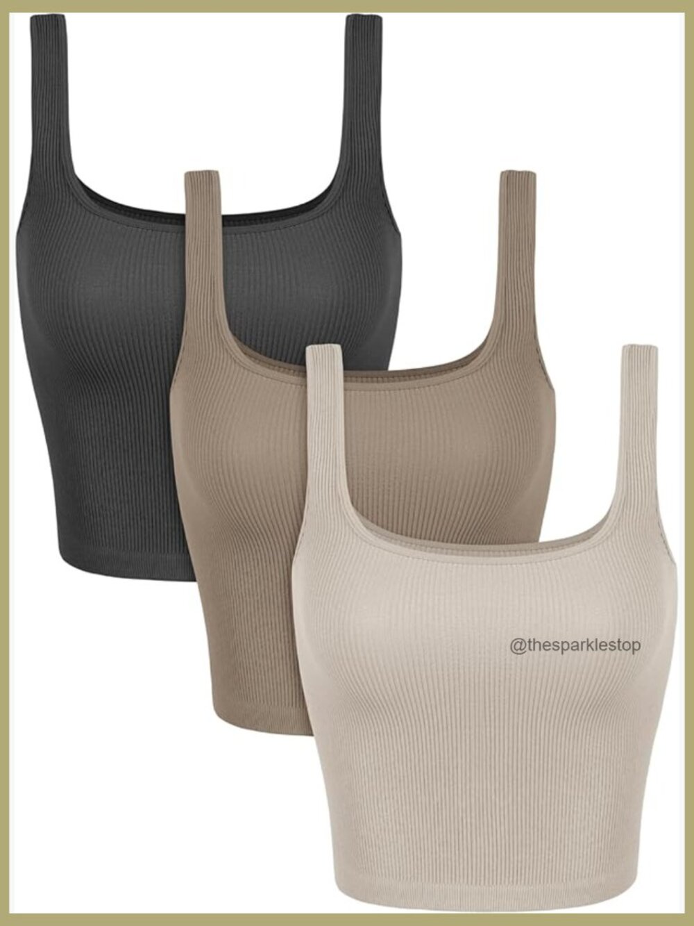 Seamless Square Neck Crop Tank Ribbed Knit Low Back - 3 Pack